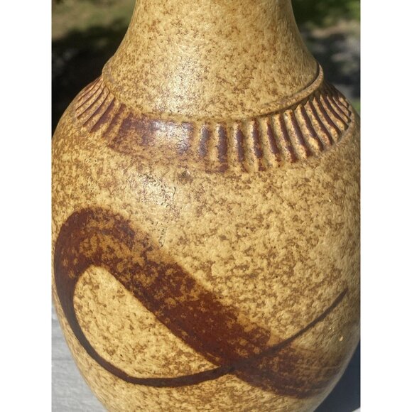 9-1/4" Vintage Brown Glazed Pottery Vase Home Accent Decor Beige Ceramic Retro - Picture 6 of 12